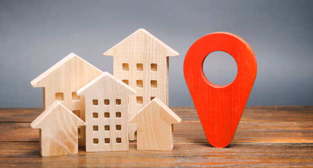 miniature wooden houses geolocation marker location residential buildings 72572 1405